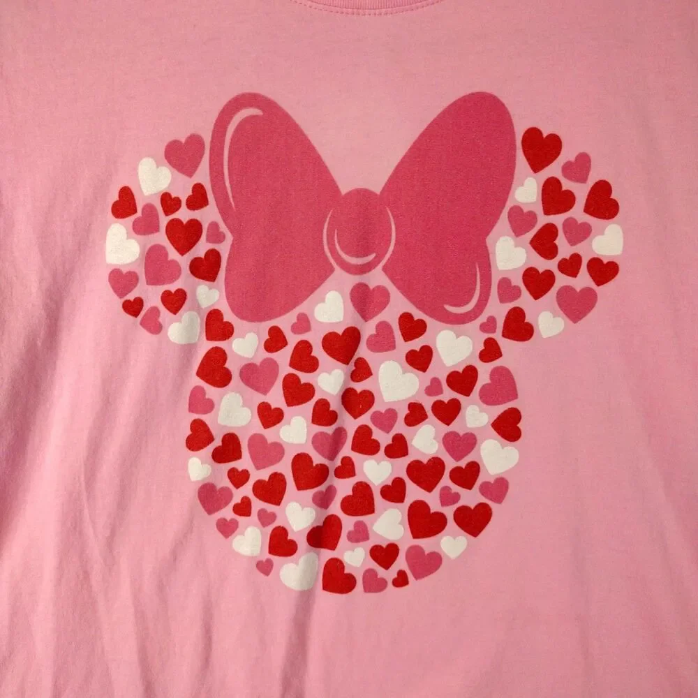 Disney Minnie Mouse Pink Heart‎ Graphic T-Shirt Womens XL Port & Company Tee